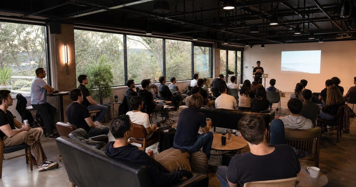 Australian startup founders networking at a candid AI ecosystem meetup with researchers and business mentors