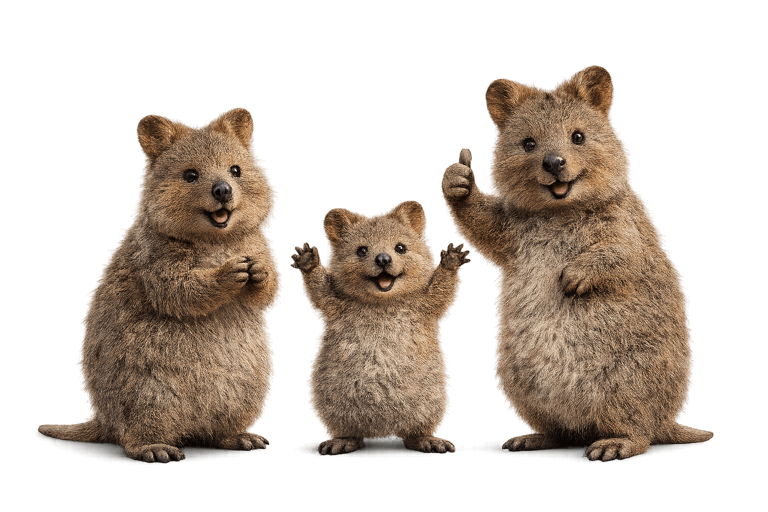 Three cheerful quokkas