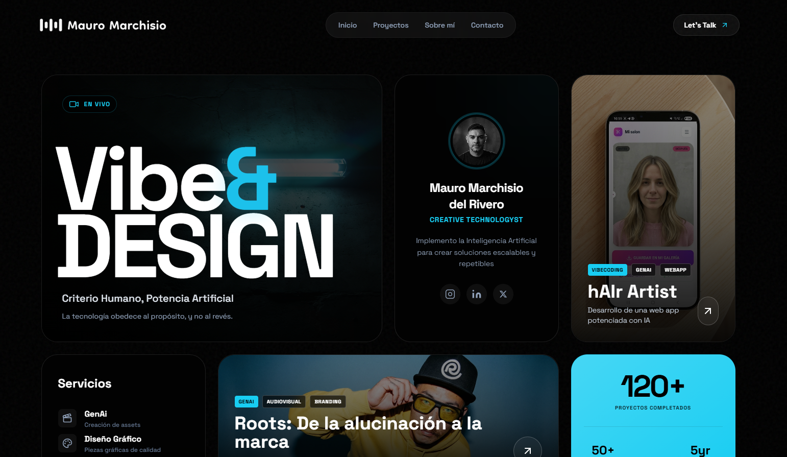 Interfaz principal con estética Glassmorphism y Dark Mode nativo