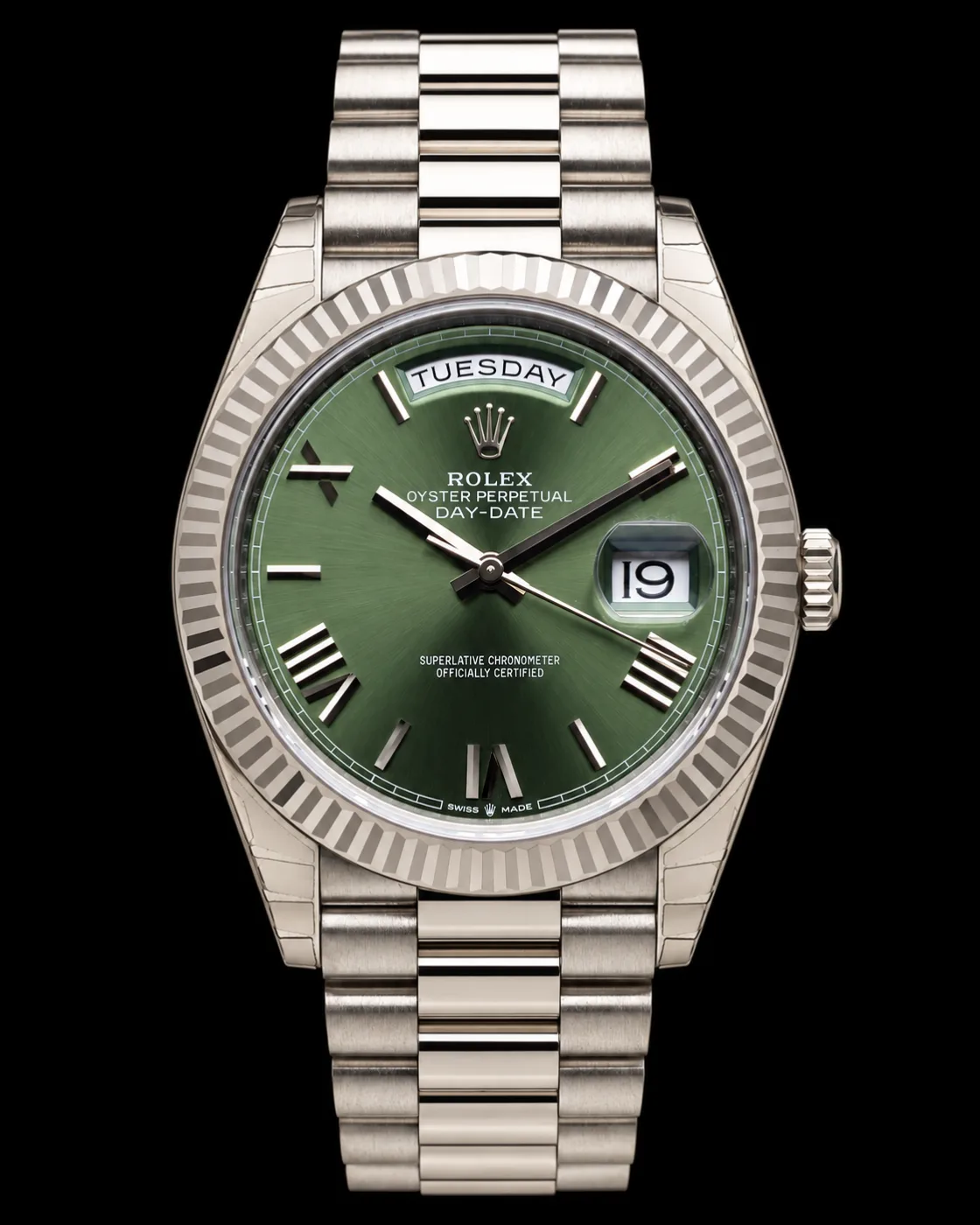 Rolex Daydate 228239 Whitegold Olive dial 40 miniatura 3