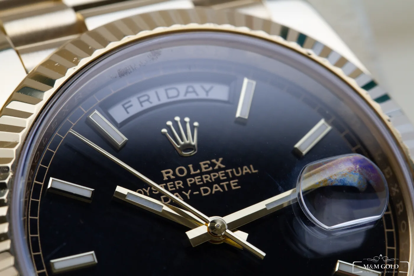 Rolex Day-Date 40 228238, czarna tarcza, 18-karatowe żółte złoto
