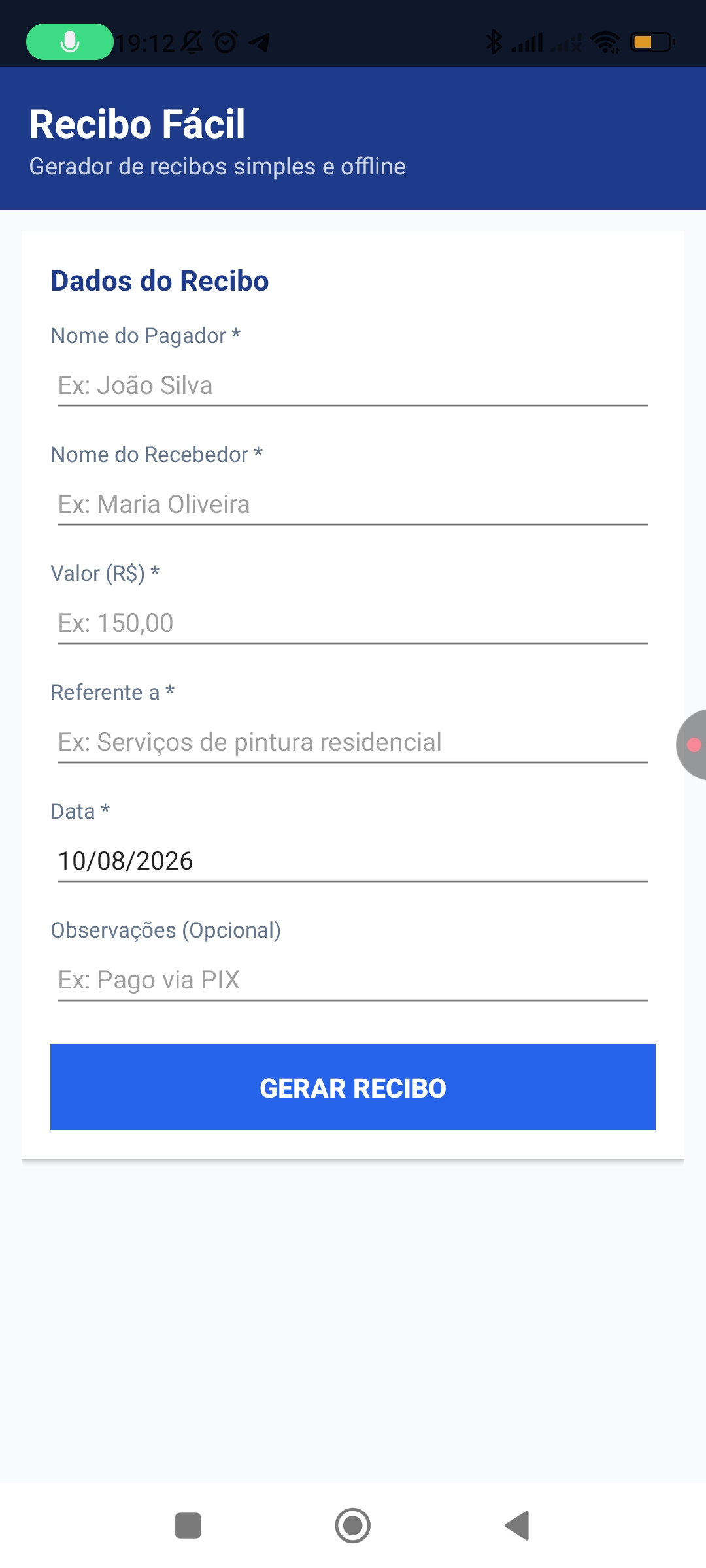 Gerador de recibos  — Screenshot 2