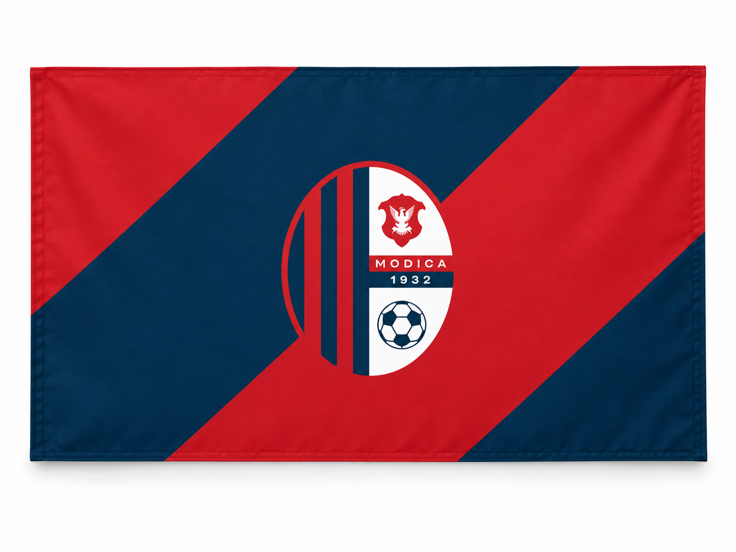 Bandiera ufficiale Modica Calcio 1932 100x70 cm con stemma e diagonali rosse e blu 1