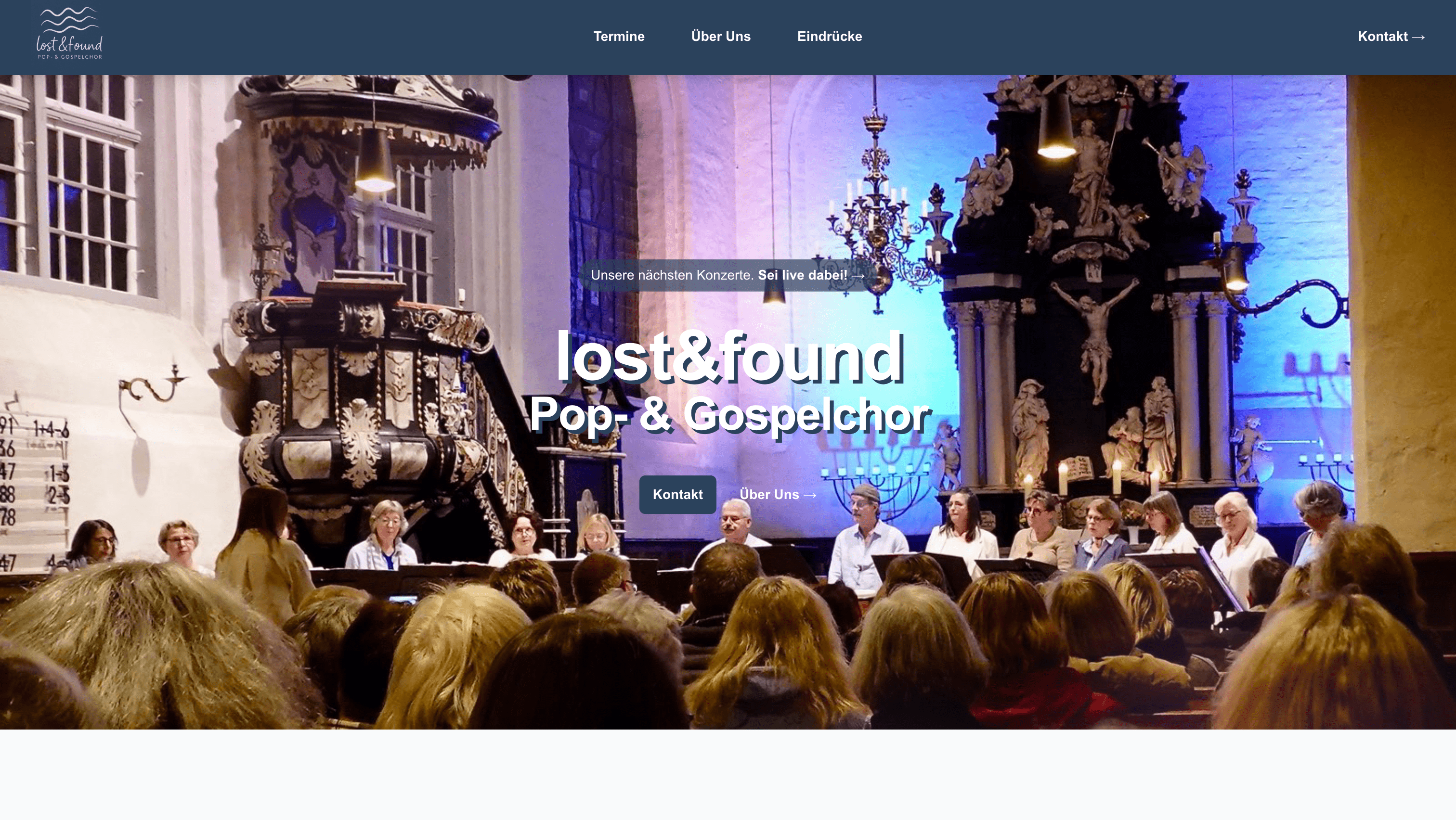 Website Screenshot von Website für Pop und Gospel Chor - Webdesign Kunde Lübeck