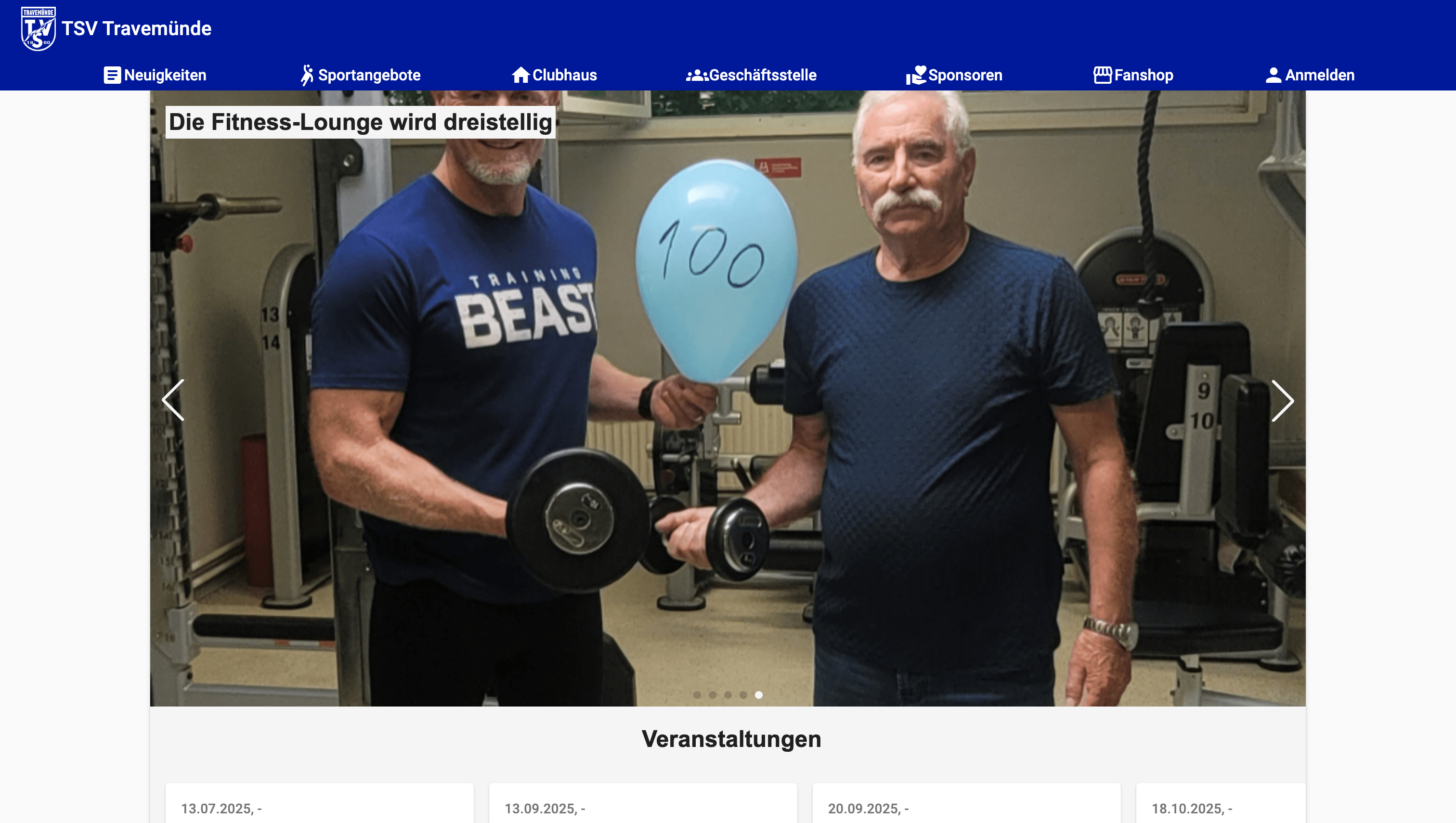 Website Screenshot von Vereinseigenes Intranet - Webdesign Kunde Lübeck