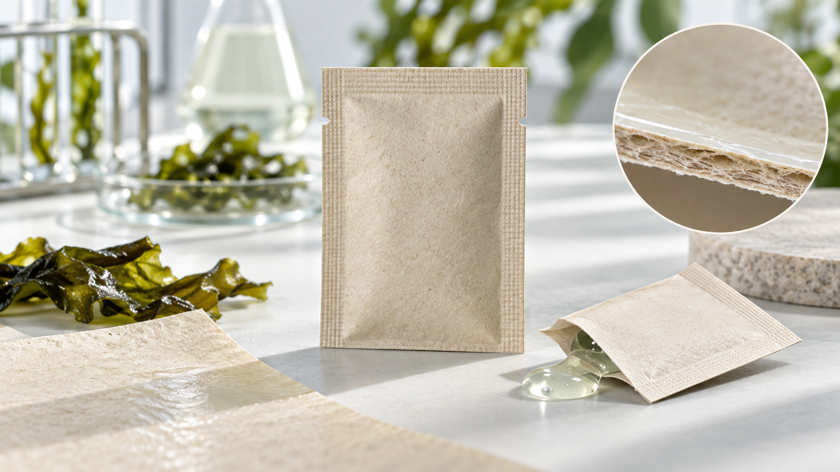 Seaweed-Coated Paper Sachets Move Liquid Personal-Care Sampling Beyond Plastic Laminates