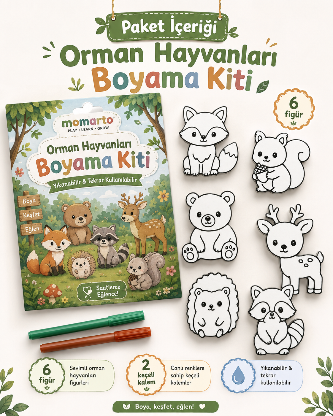 Orman Hayvanları Yıkanabilir Boyama Kiti