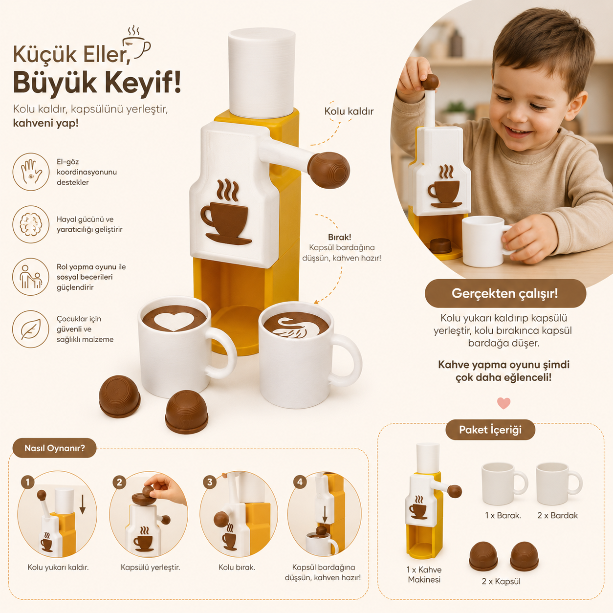 Mini Kahve Makinesi – Minik Baristalar İçin Eğlenceli Rol Oyunu görsel 3
