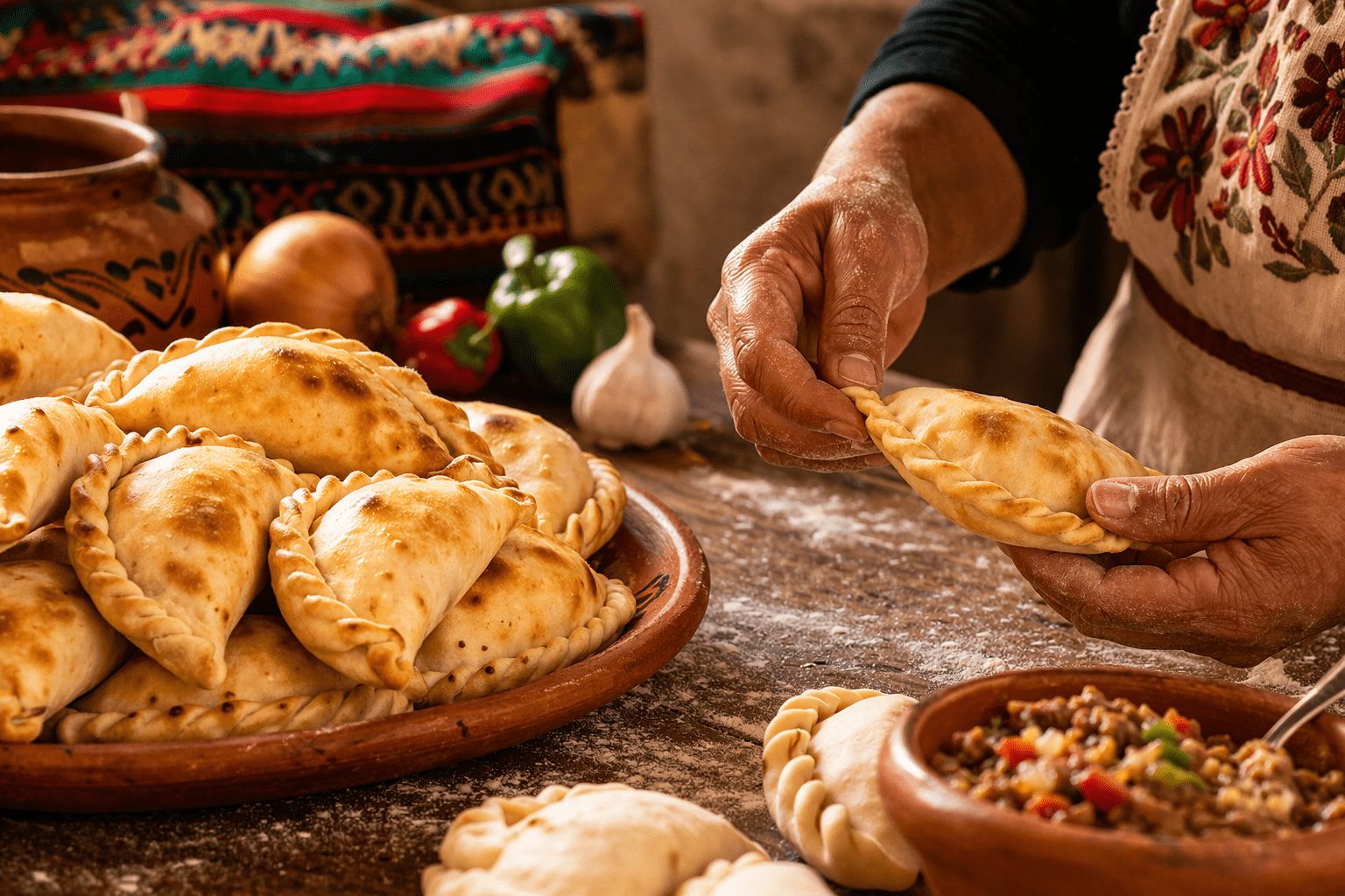 Golden glow on steaming empanadas santiagueñas, a hidden culinary treasure from Argentina.