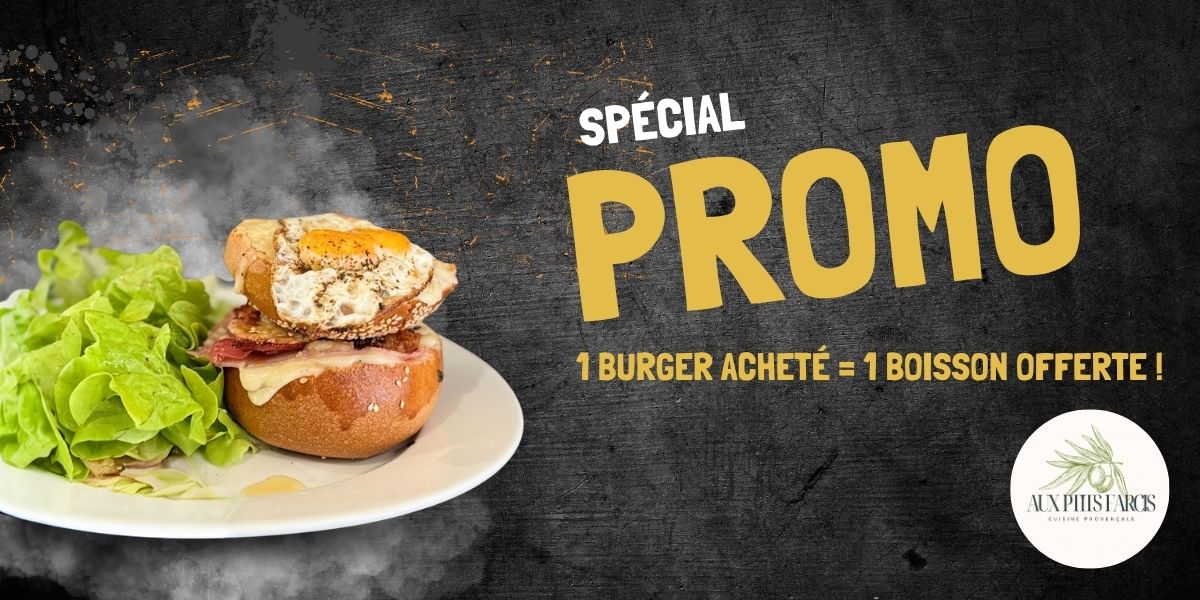 1 BURGER ACHETÉ = 1 BOISSON OFFERTE !