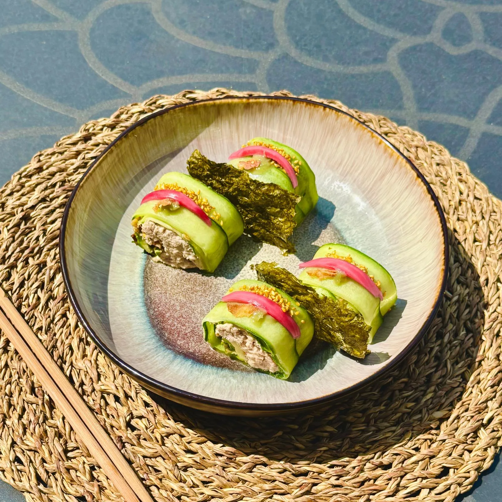 Rainbow tuna avocado rolls