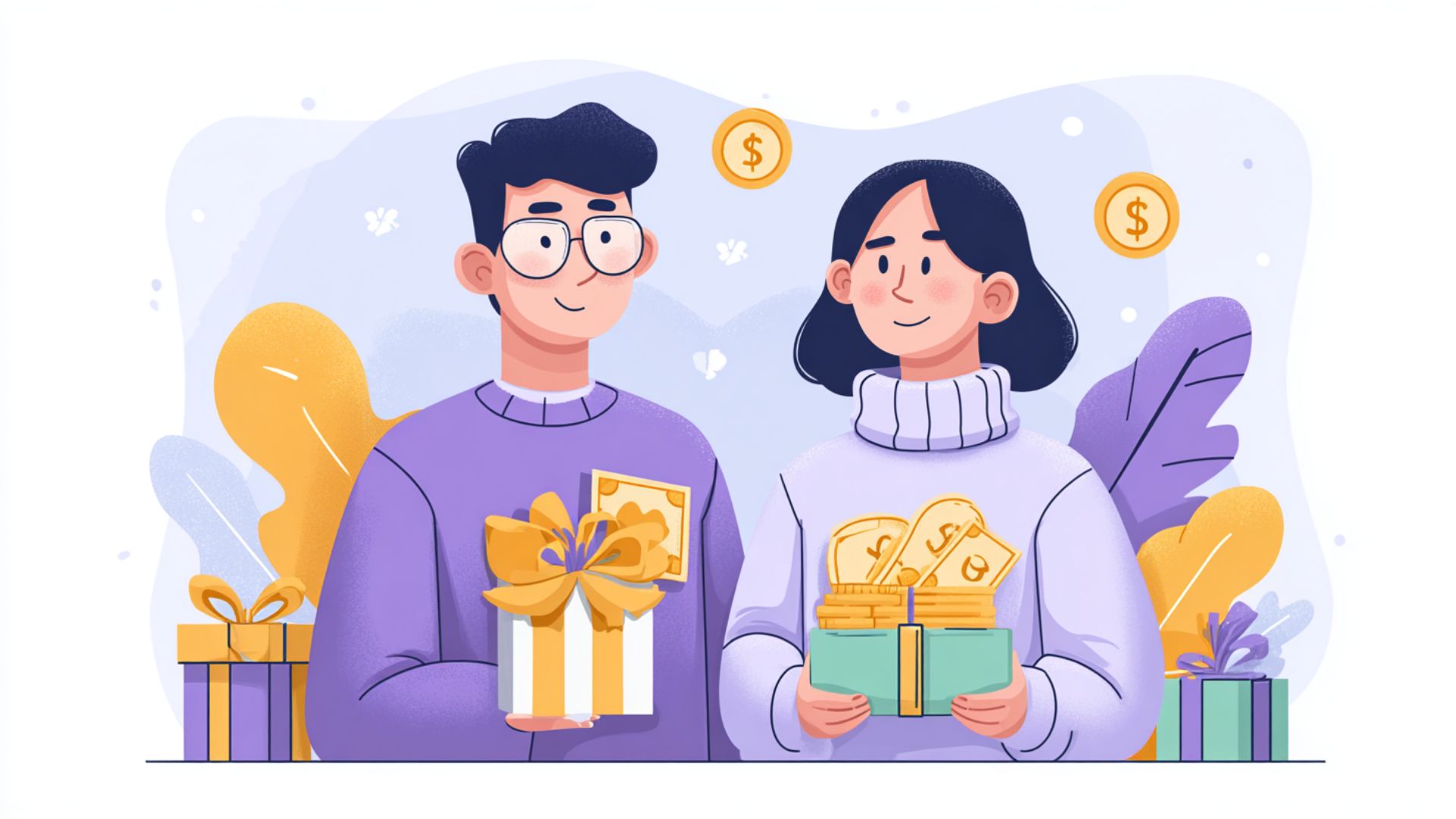 Claim Sign-up Bonuses and Referral Rewards A man and a woman holding gifts