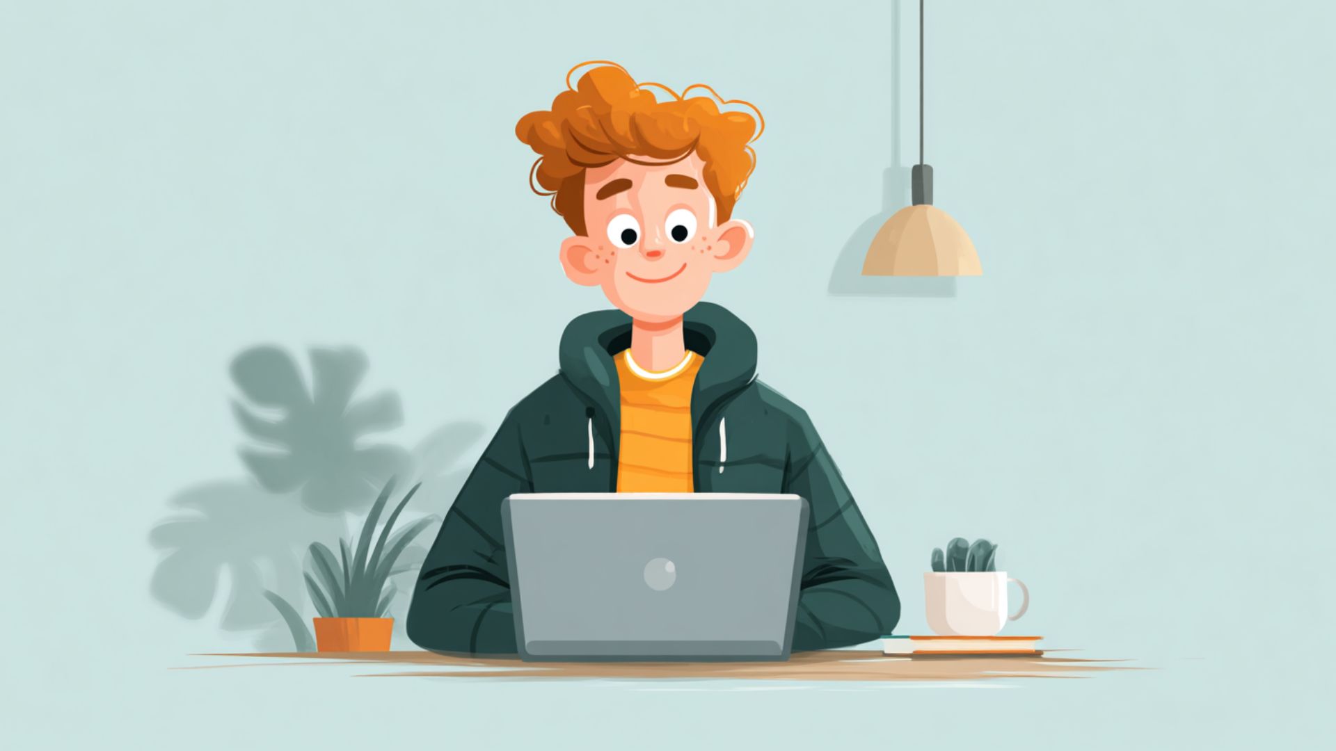 A teenager working on a laptop