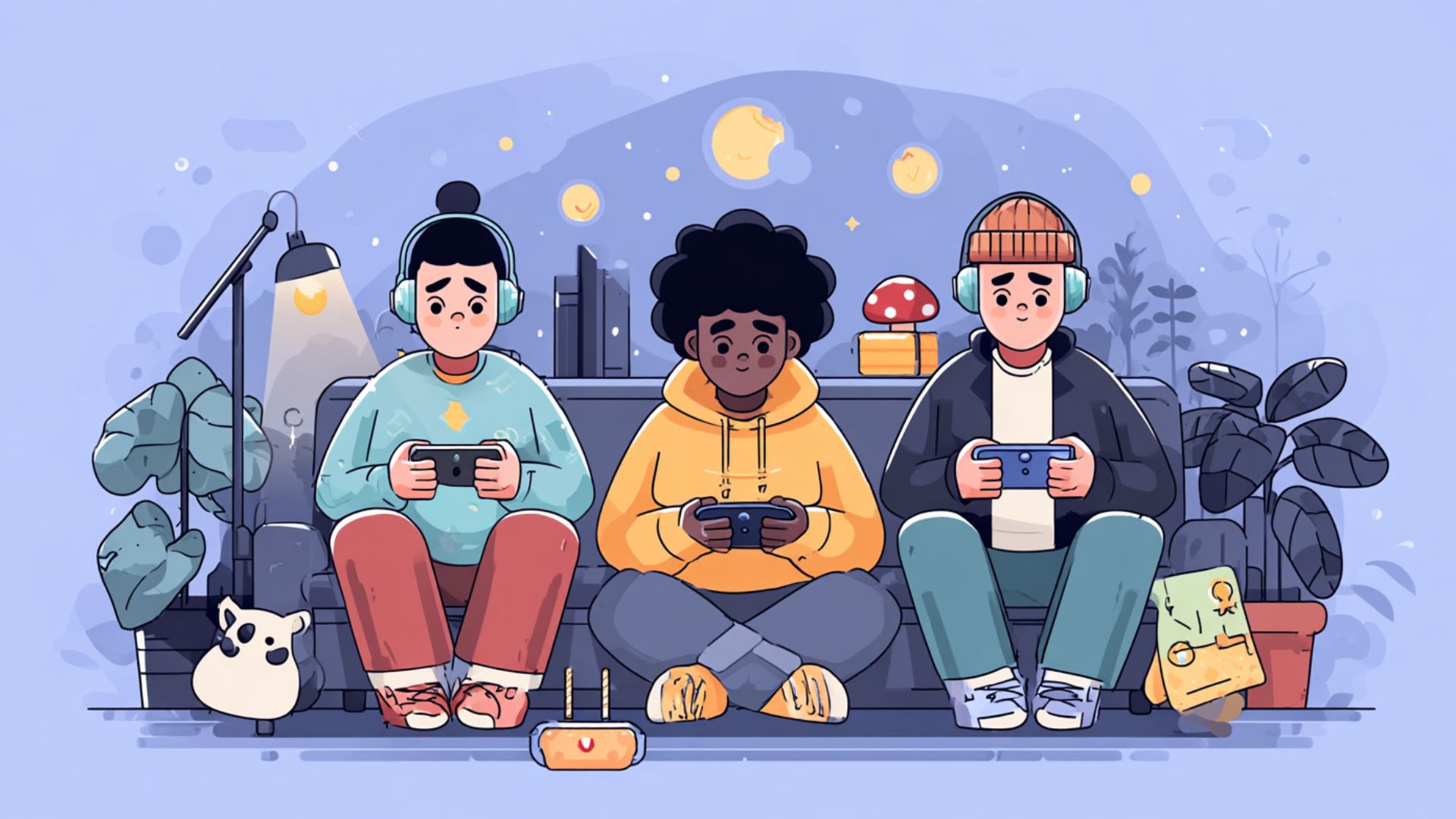 Play-to-Earn Games That Pay Real Money Three friends are playing on their phones while sitting on the sofa