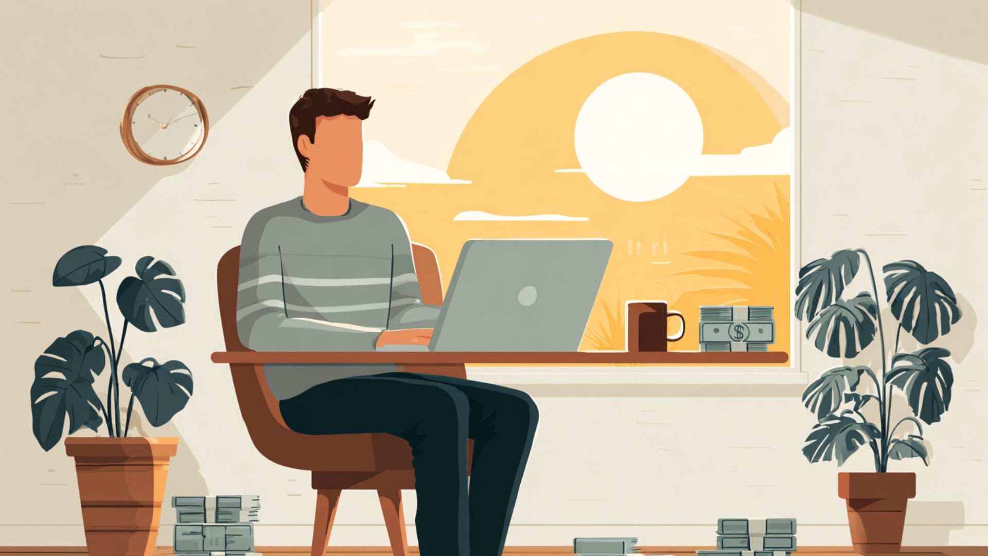 A man is working on a laptop in a room, with a window visible in the background through which sunlight is shining Play and Earn: How to Make Money Playing Video Games