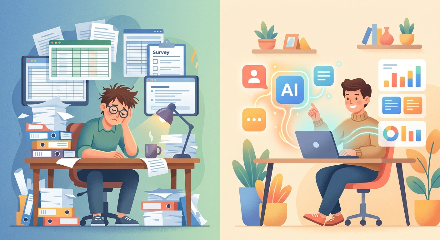 手作業のアンケート集計とAI活用のビフォーアフター