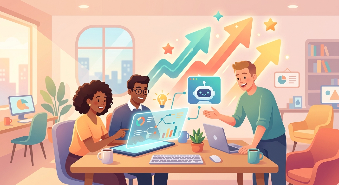 AI人事評価システムの導入による管理職の業務負担軽減とエンゲージメント向上のイメージ