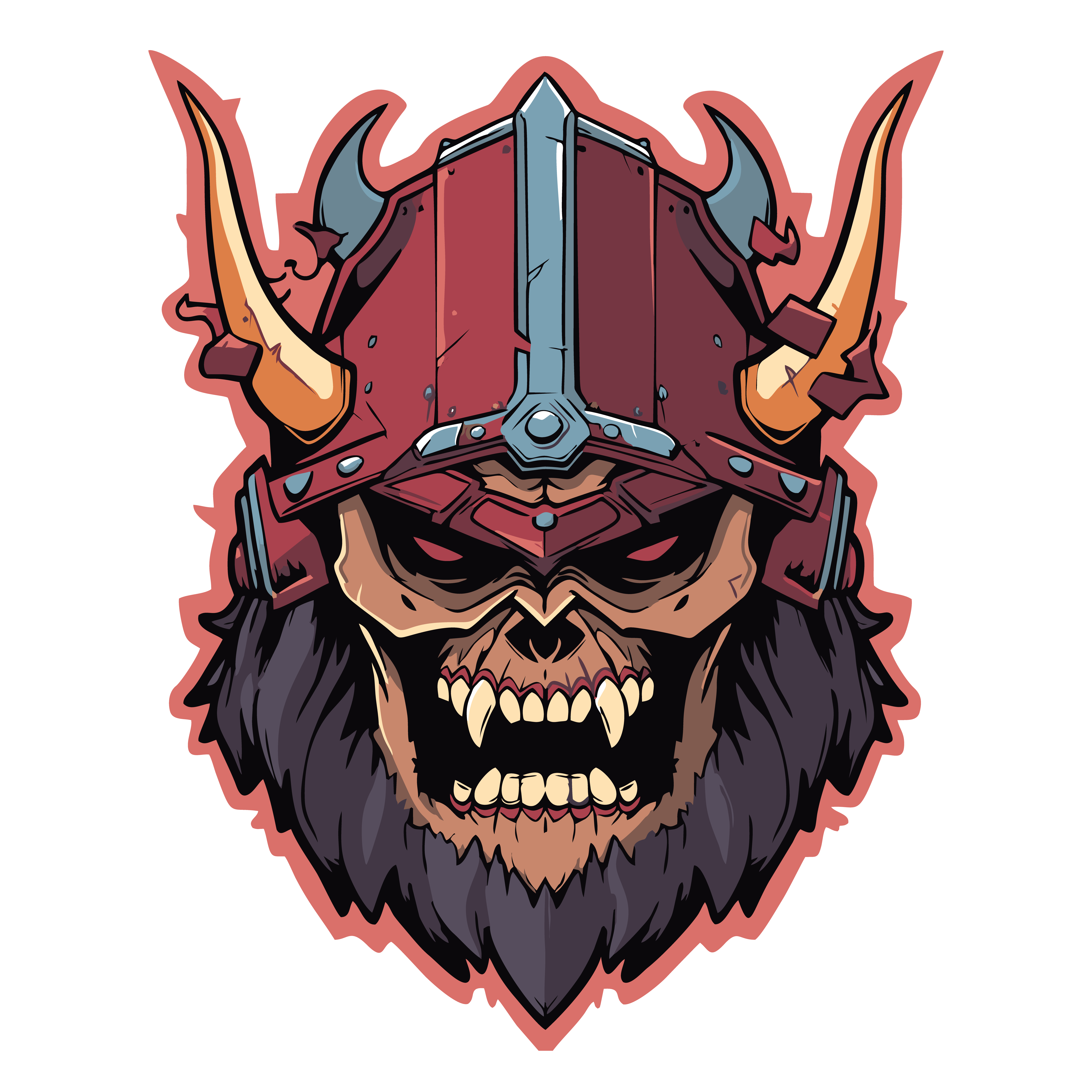 Tribal Horned Warrior Skull Tee Art