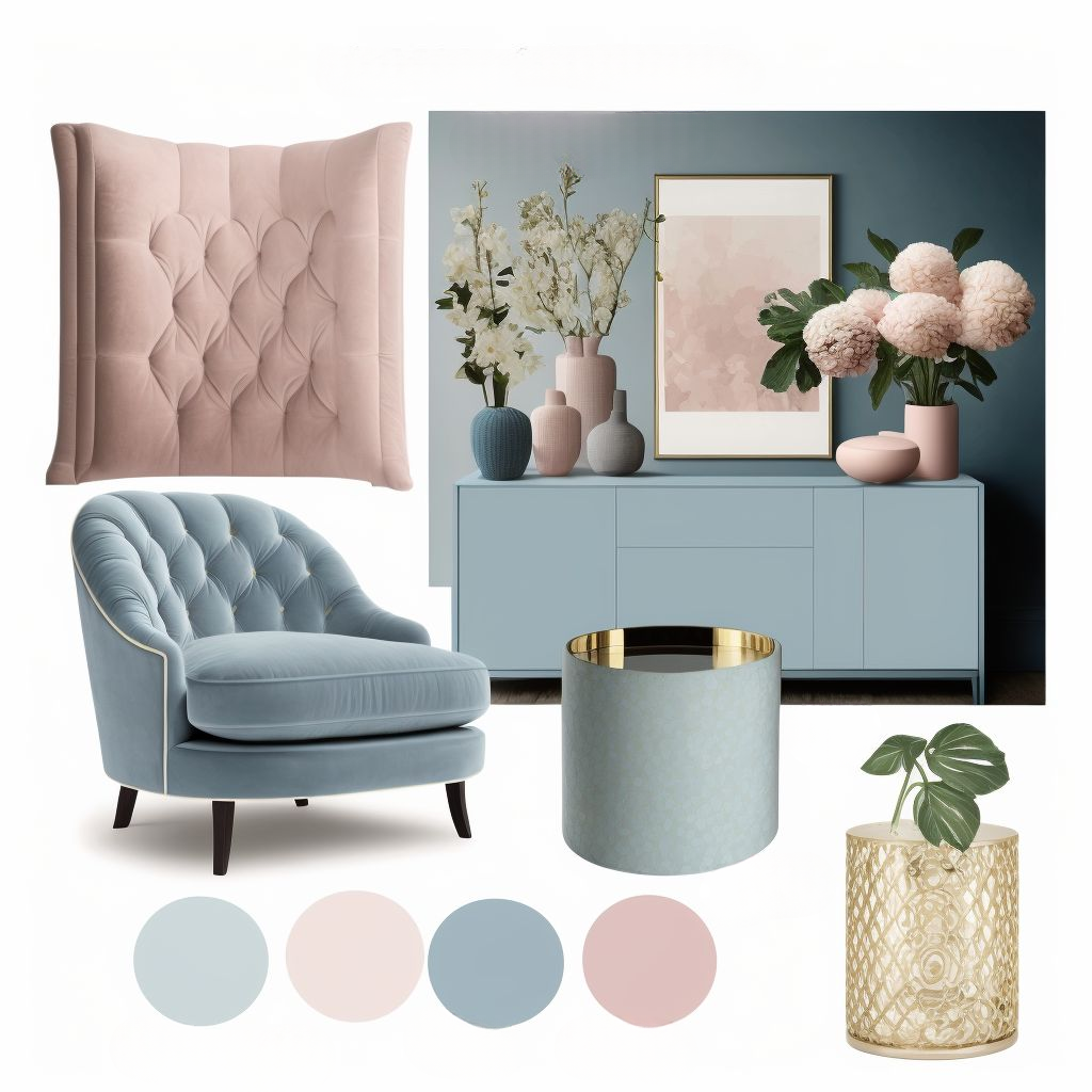 Contemporary Living Room: Powder Blue, Soft Pink & Beige Bliss