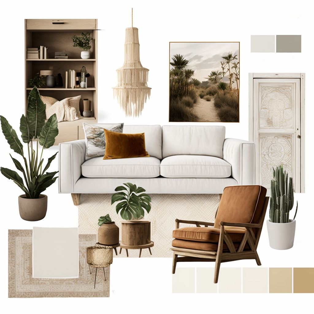 Bohemian Living Room: White, Beige & Light Brown Oasis