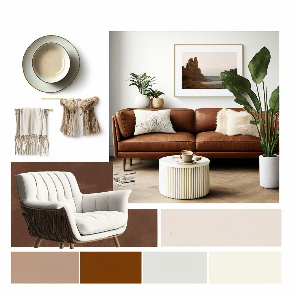 Chic Bohemian Living Room with White, Beige & Light Brown Hues