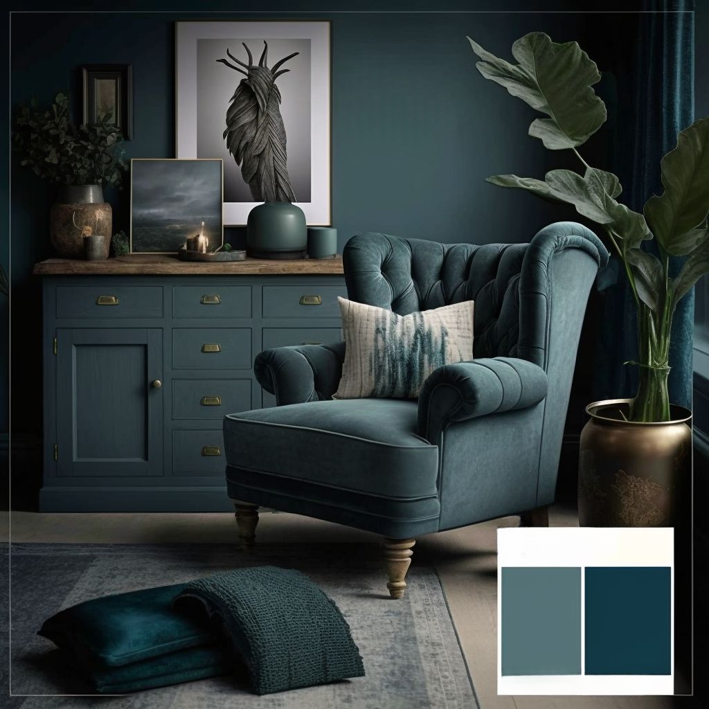 Rustic Living Room Charm: Slate Blue, Grey & Teal