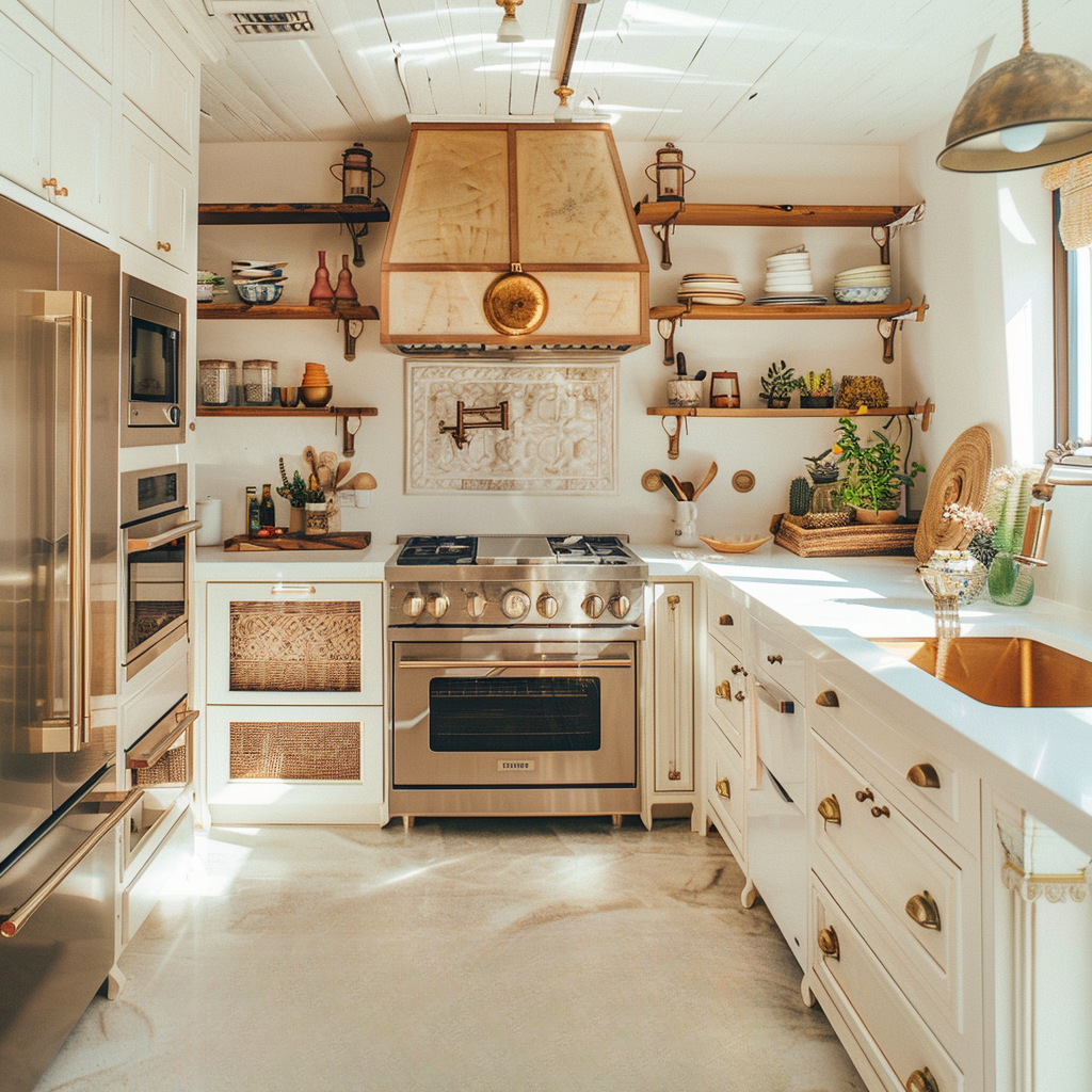 Bohemian Kitchen Bliss: White, Beige & Light Brown Harmony