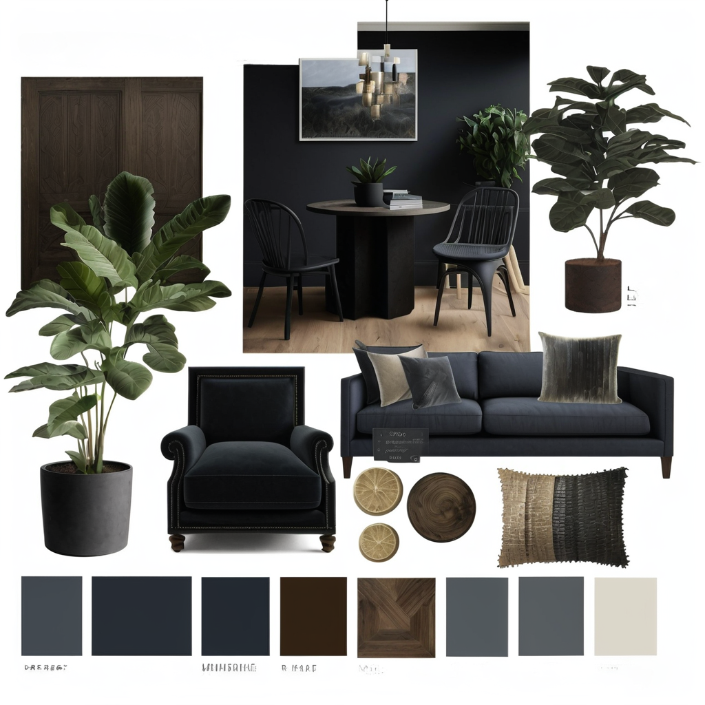 Modern Living Room: Dark Brown, White & Dark Blue Harmony