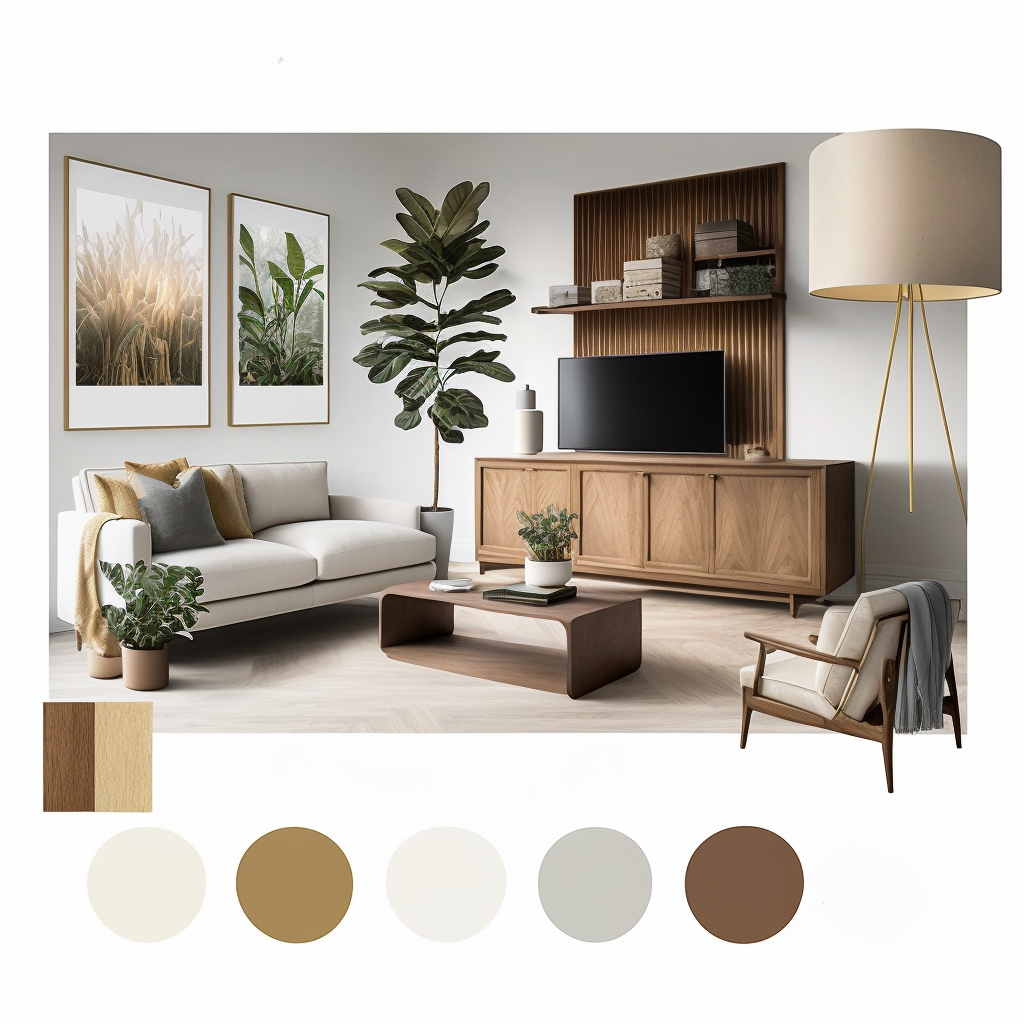 Modern Living Room Harmony: White, Beige & Light Brown