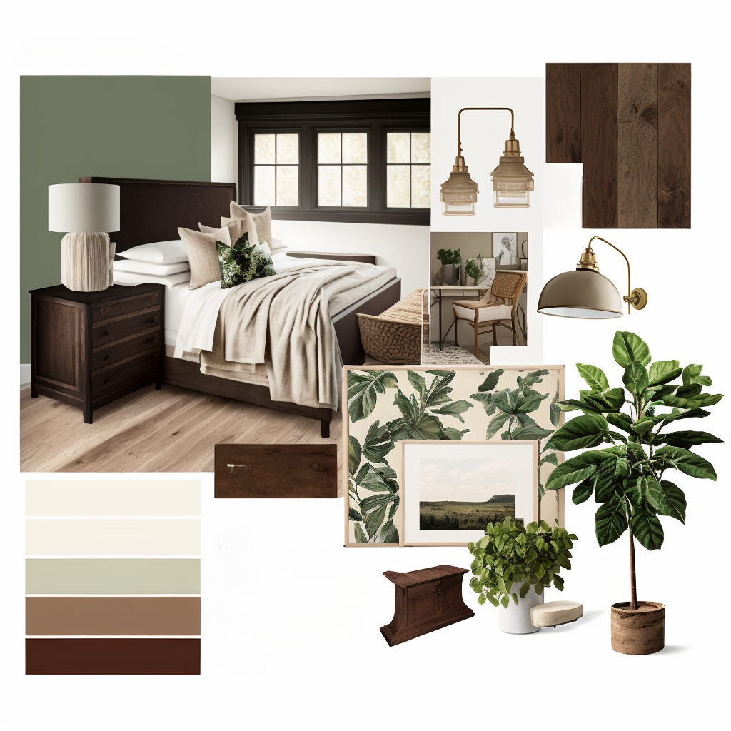 Farmhouse Bedroom Haven: Warm Tans & Greens