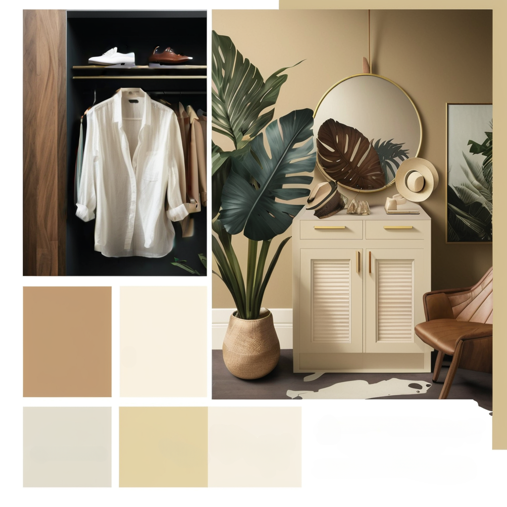 Tropical Oasis Walk-In Closet: Tan, Beige & Ivory Harmony