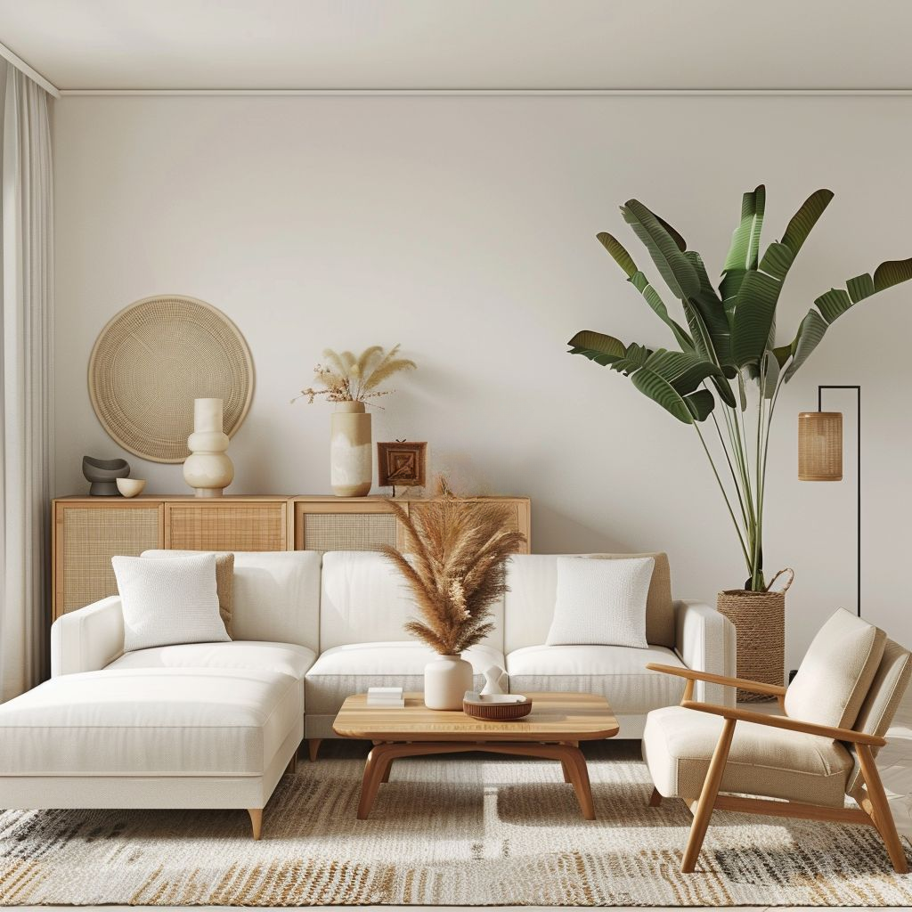 Mid-Century Modern Living Room: Elegance in White, Beige & Brown