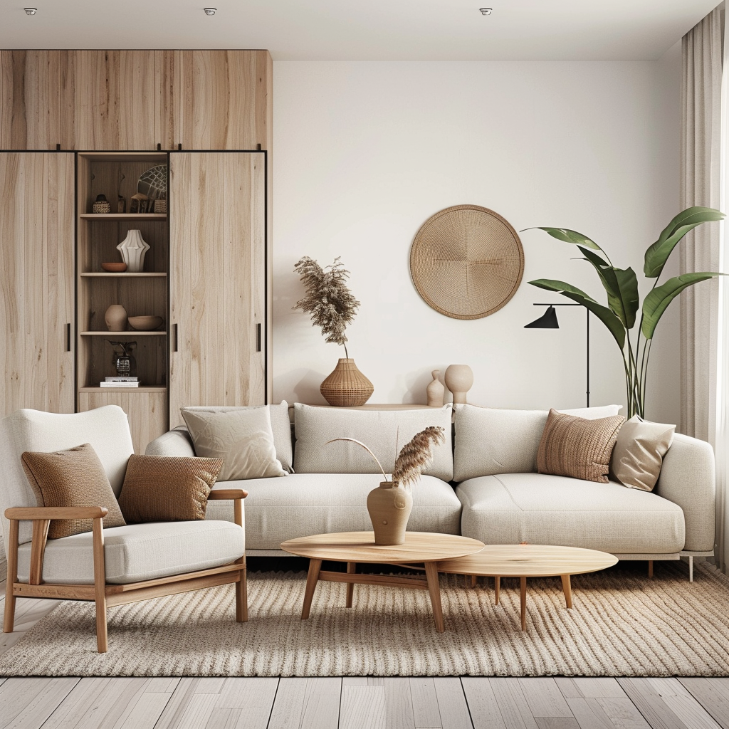 Scandinavian Living Room: Cozy Elegance with Wood & Beige Accents