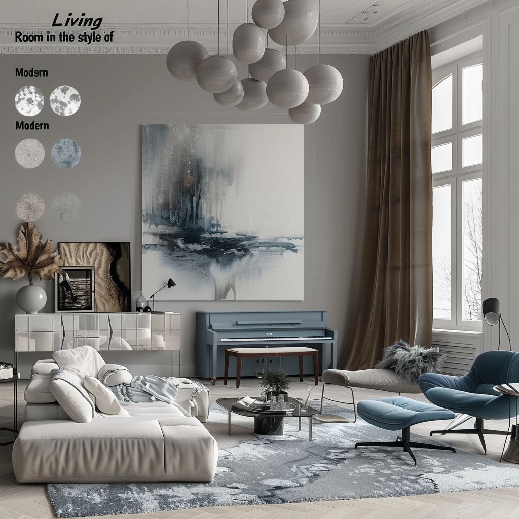 Modern Living Room: White, Light Grey & Dark Grey Sophistication