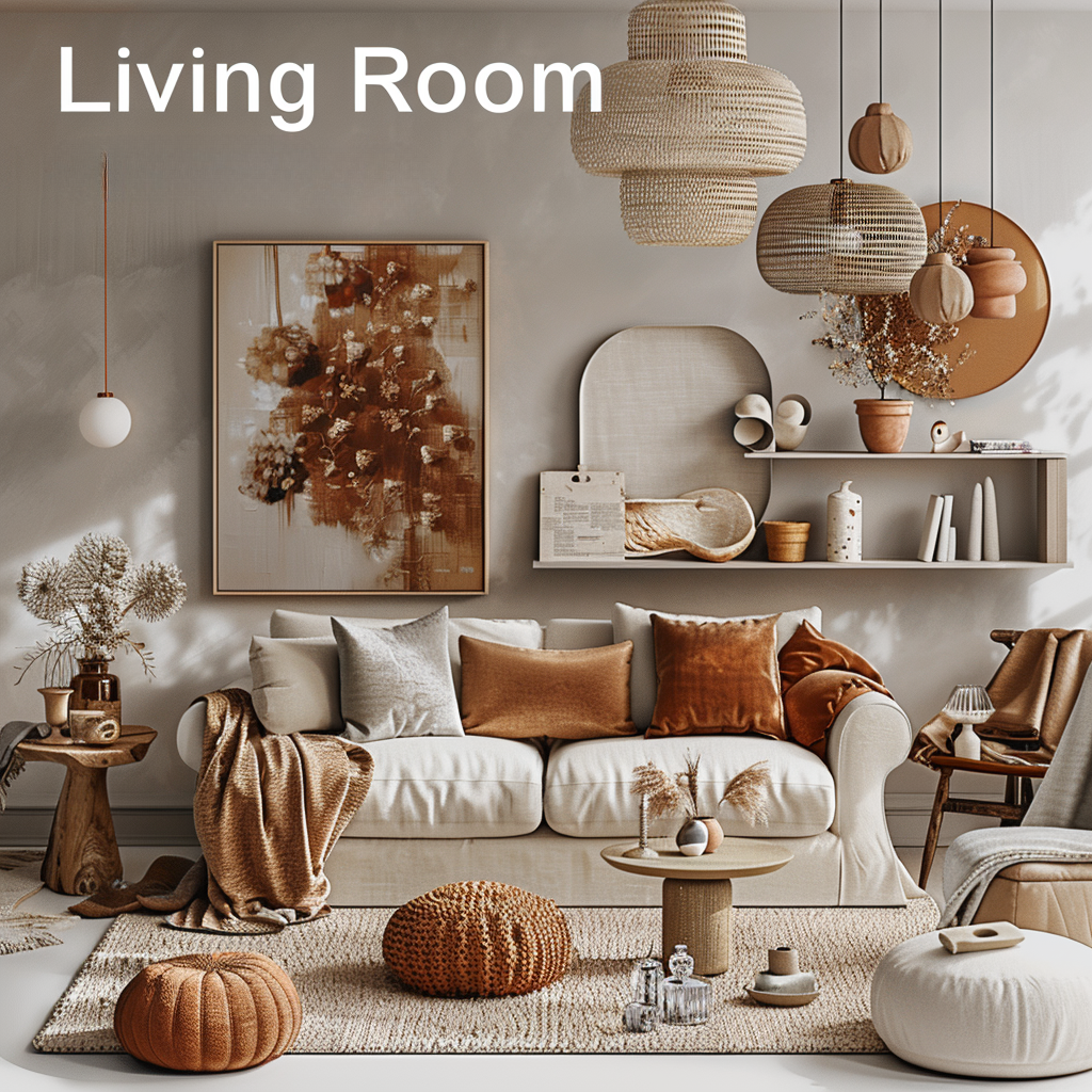 Modern Living Room: Tan, Beige & Ivory Elegance