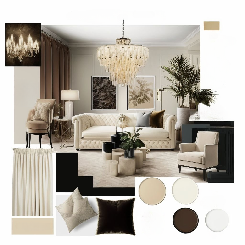 Contemporary Living Room: Beige, Cream & Black Masterpiece