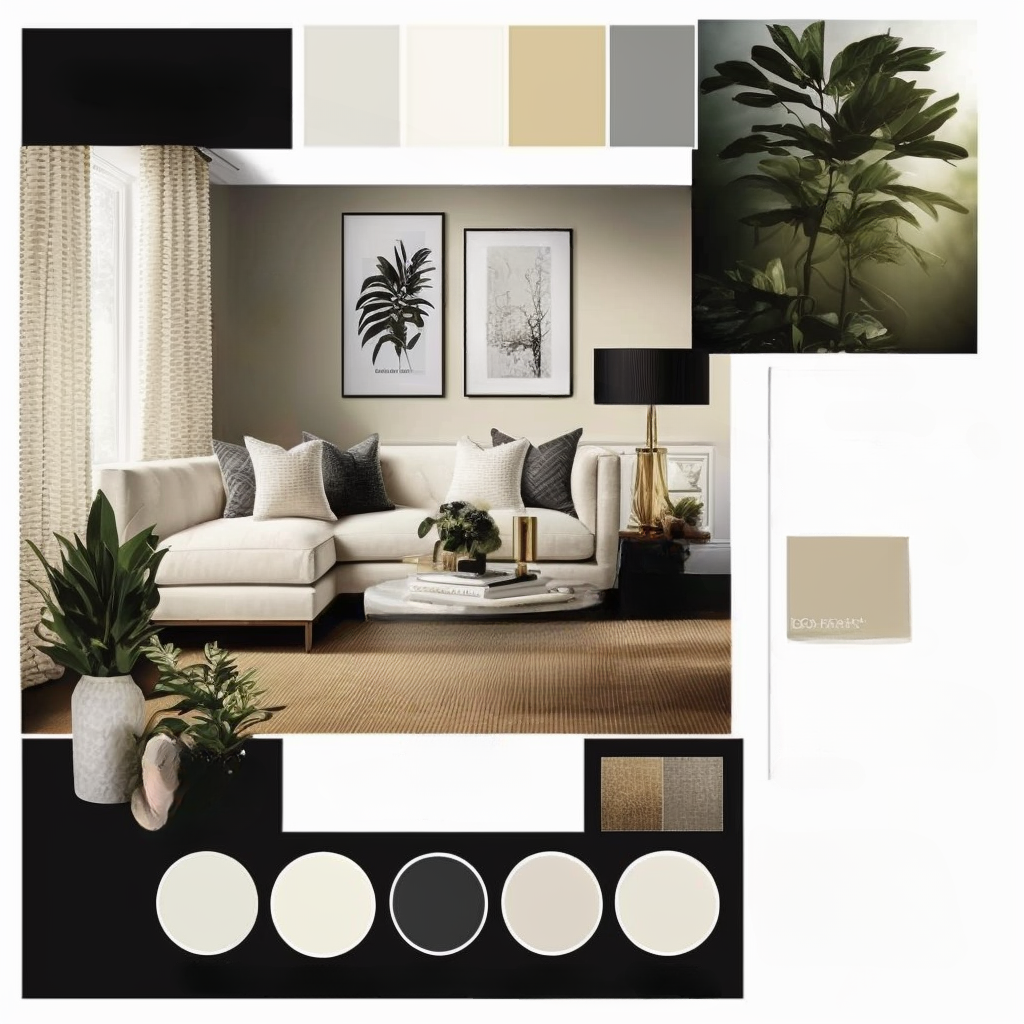 Modern Living Room: Cream, Tan & Black Elegance