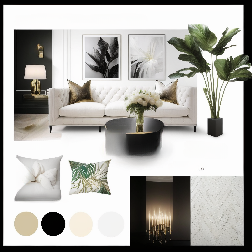 Contemporary Living Room: Black, White & Beige Luxury