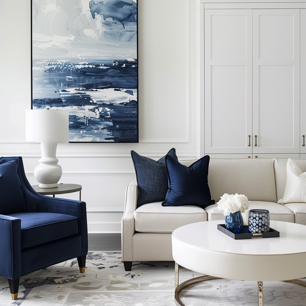 Modern Living Room Design: Navy Blue Elegance