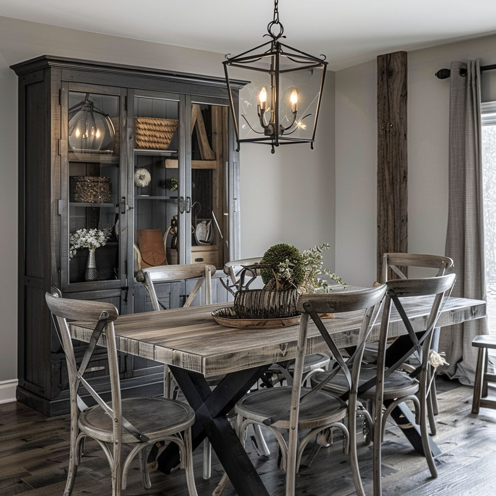 Rustic Dining Room Charm with Charcoal & Silver Hues