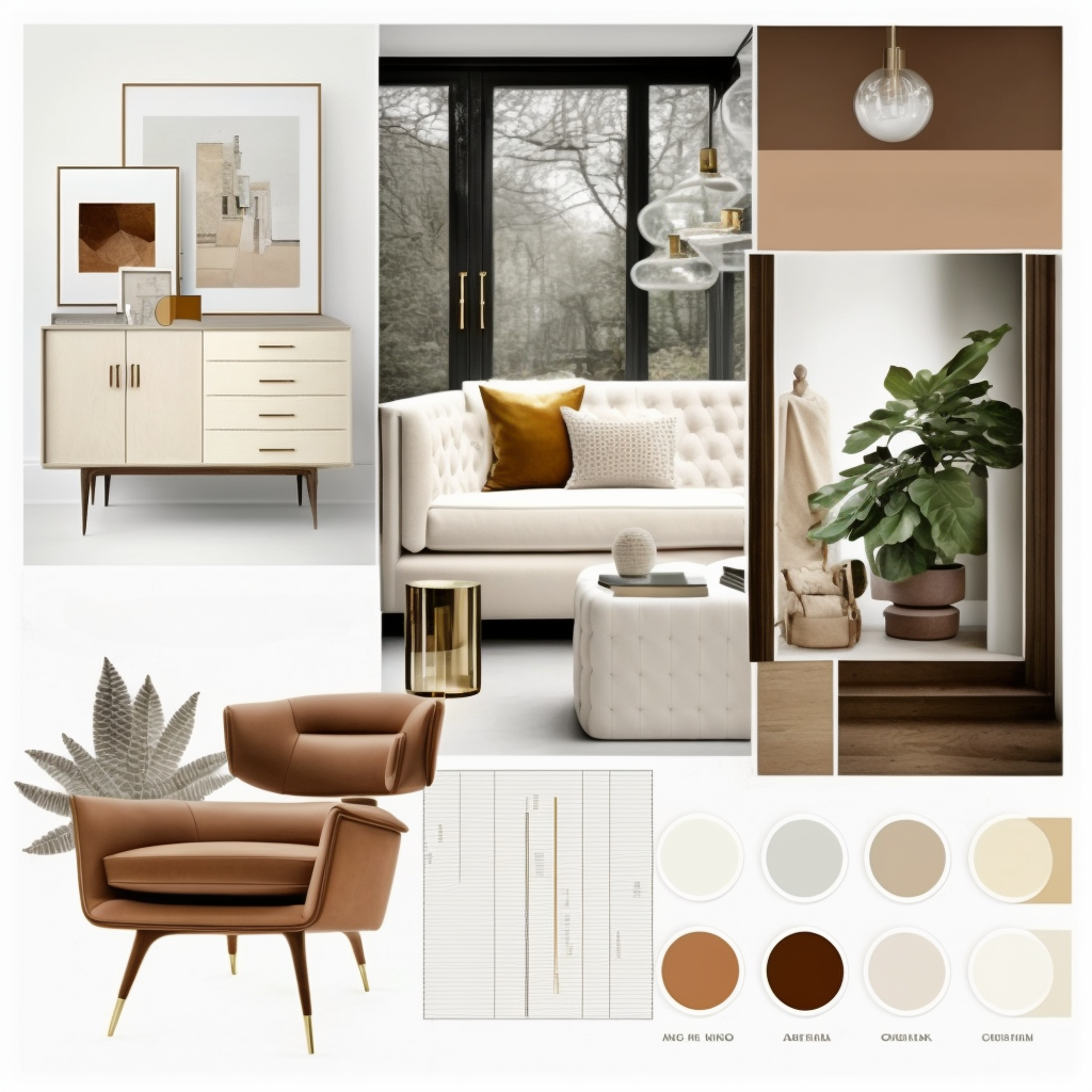 Mid-Century Modern Living Room: White, Beige & Light Brown Harmony