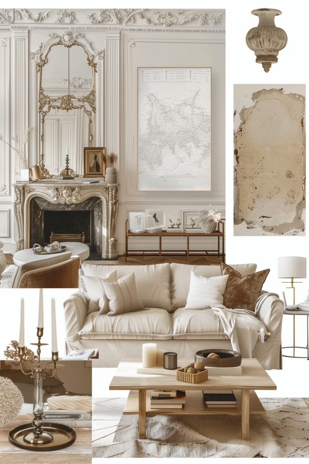 French Country Living Room: Classic White, Beige & Brown Charm