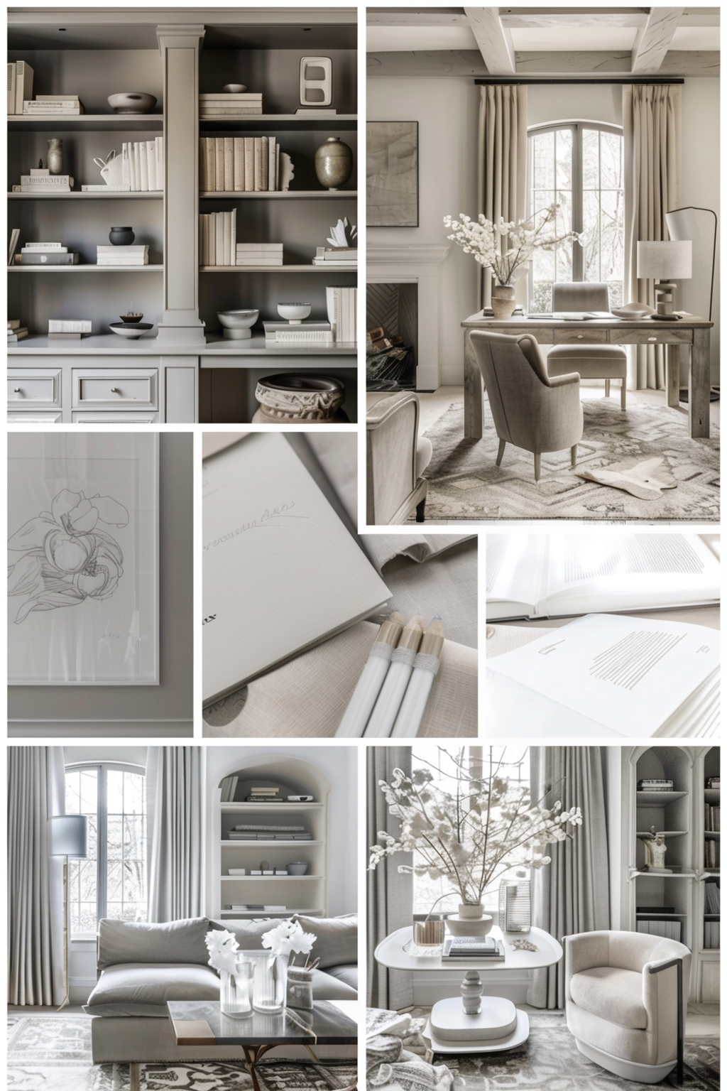 French Country Home Office: White & Grey Elegance