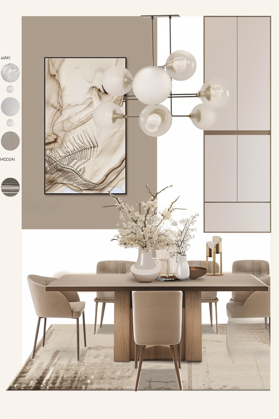 Contemporary Dining Room: White, Beige & Light Brown Elegance