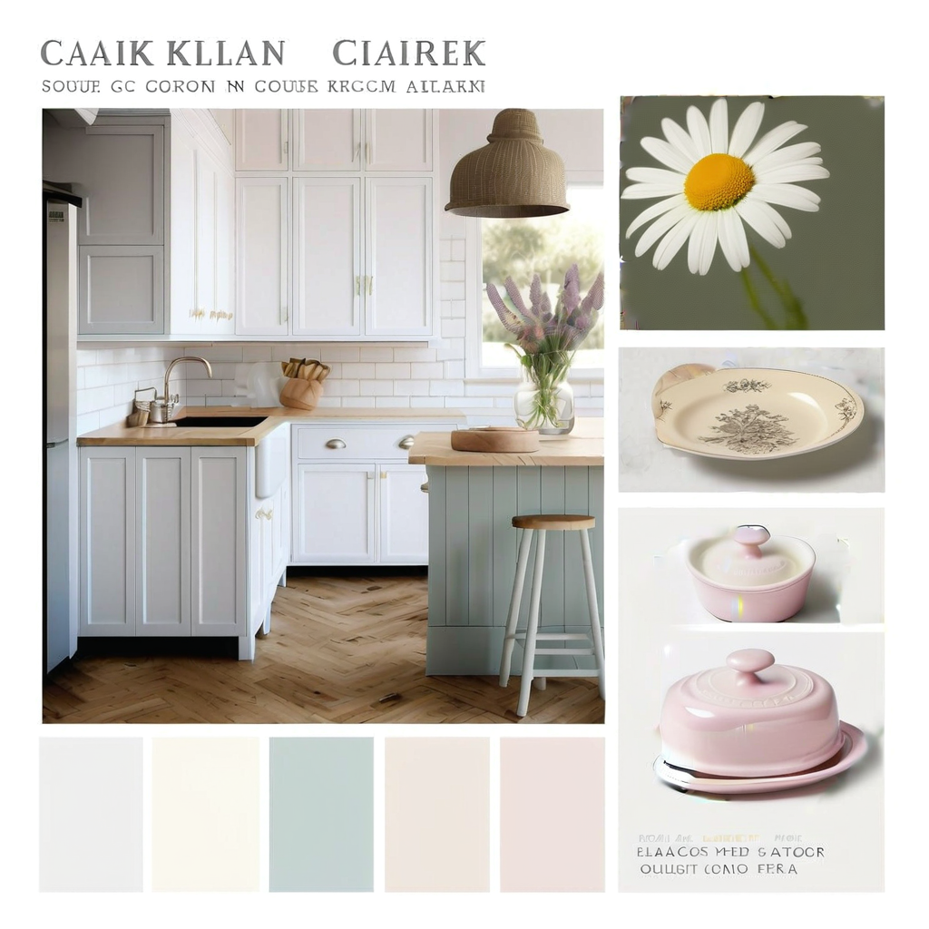 French Country Kitchen: Soft Pastels & White Elegance