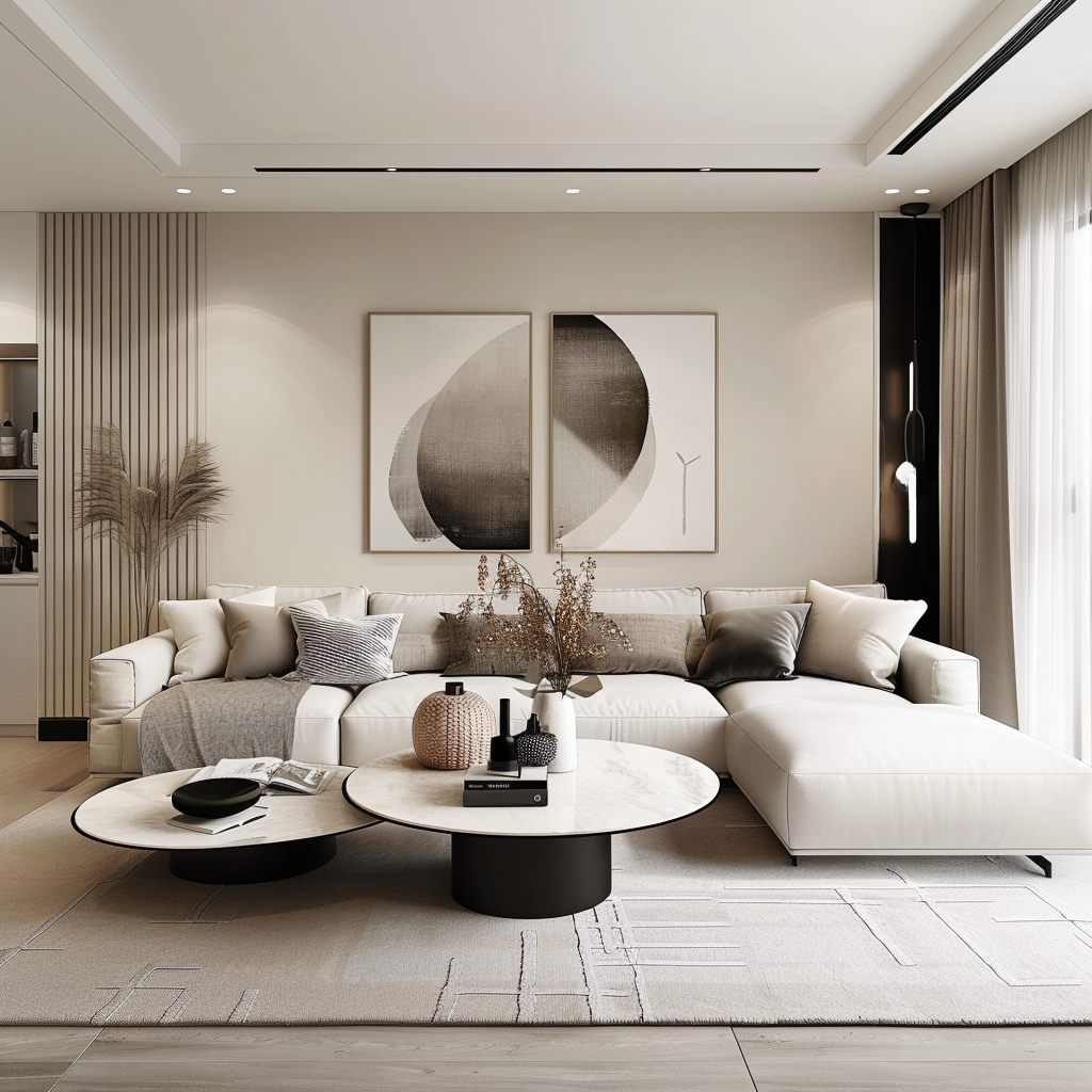 Contemporary Living Room with Elegant Artwork and Cozy Furniture