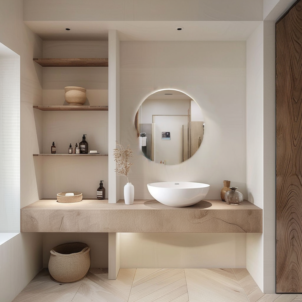 Elegant Modern Bathroom with Sleek Fixtures and Storage