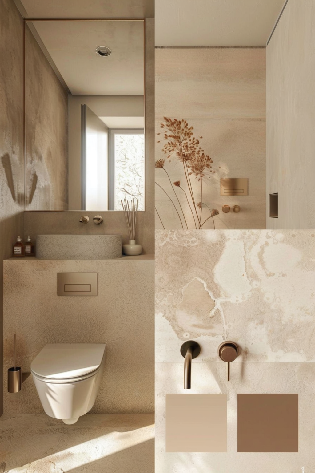 Minimalist Bathroom Design: Tiny Tan, Beige, and Ivory Oasis