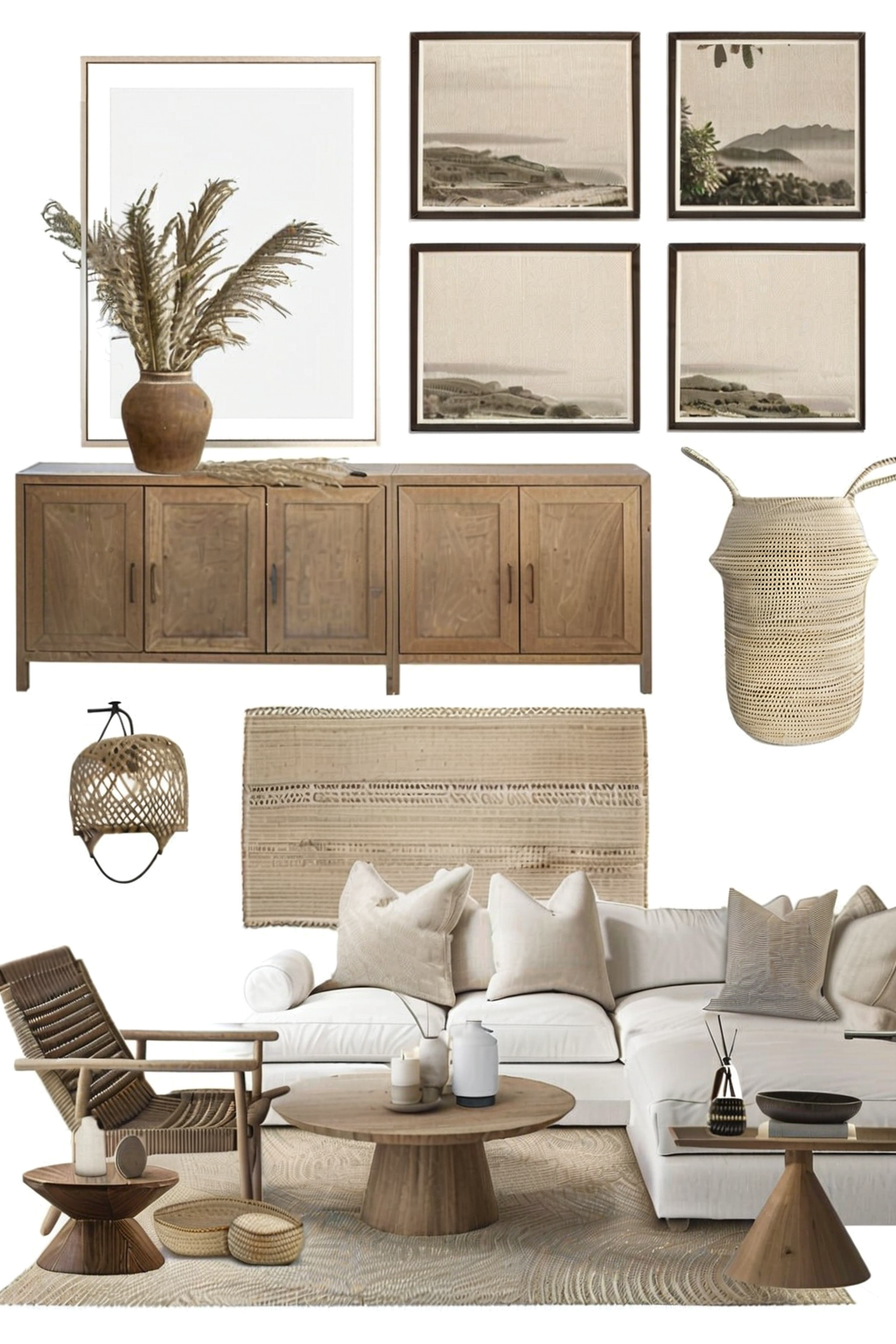 Minimalist Living Room: Harmony in White, Beige & Light Brown