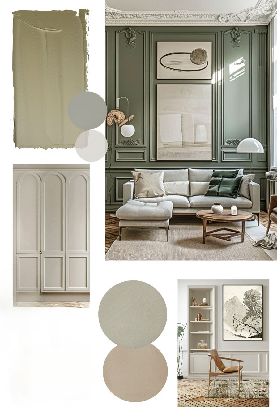 Minimalist Living Room: Elegance in White & Almond Green